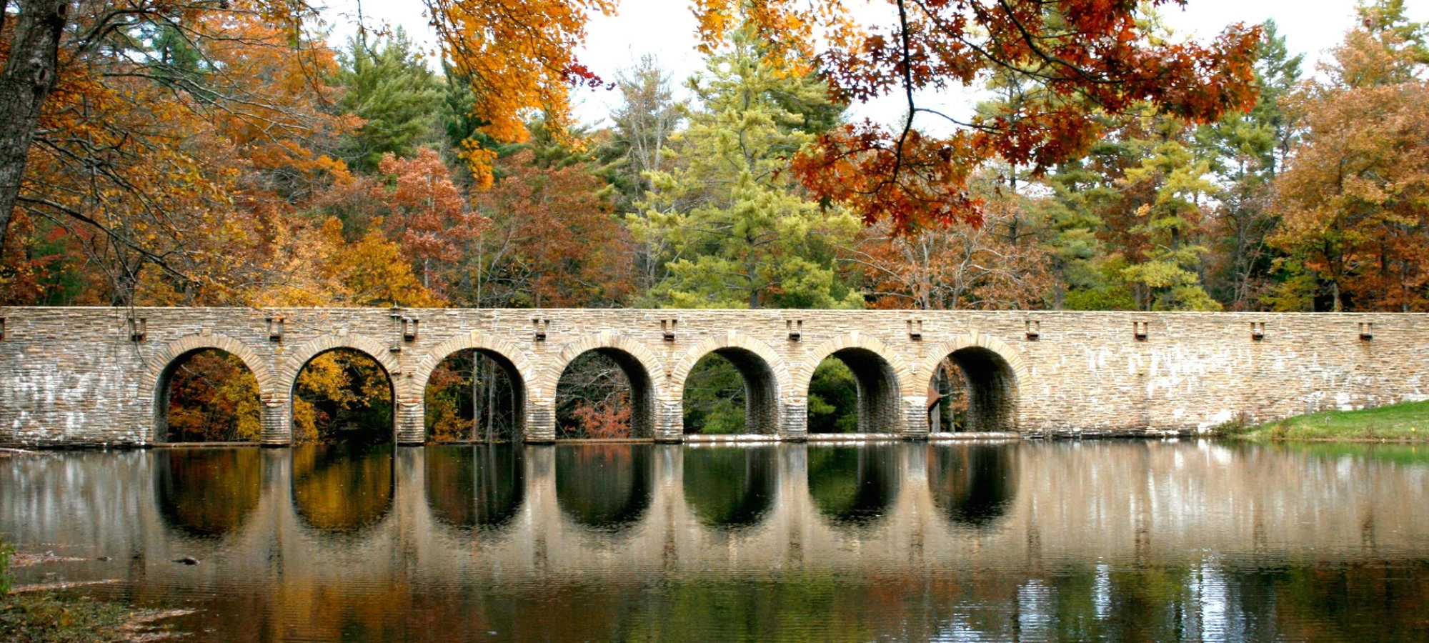 Bridge and fall color at Cumberland Mountain State Park